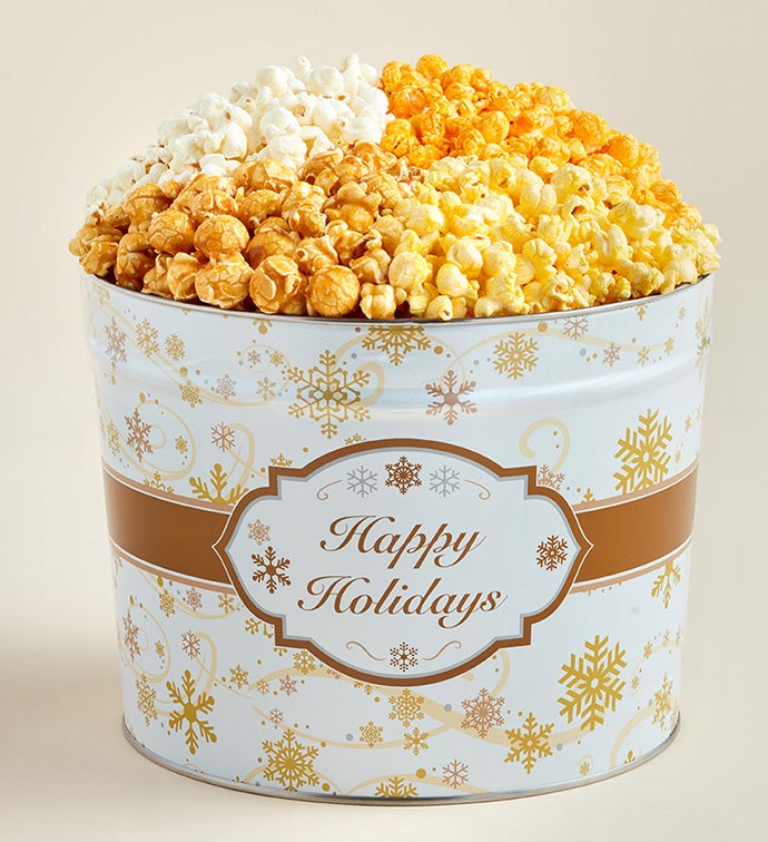 2 Gallon White Gold Snowflakes 4 Flavor Popcorn Tin